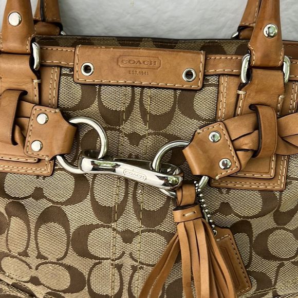 Coach brown signature canvas braided tassel shoulder bag purse - Picture 3 of 13